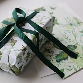 Presentpapper, 5 m, Gröna fjärilar