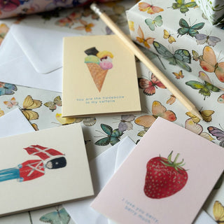 Litet vikt kort, danskt, jordgubb