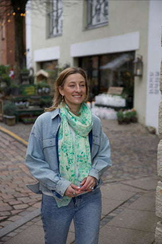 Botanic Green, Long Cotton Scarf